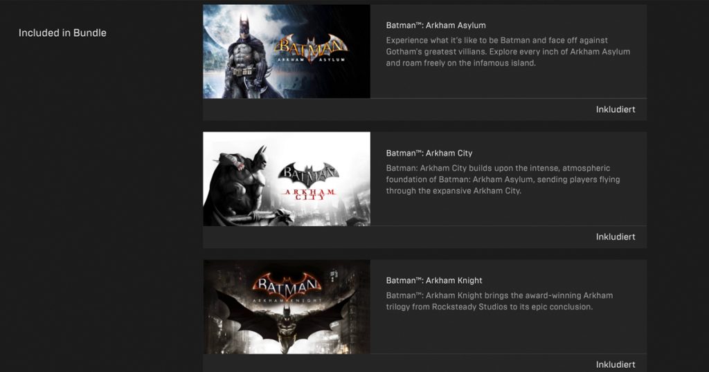 Epic verschenkt Batman-Arkham-Trilogie und Lego-Batman - Bundle